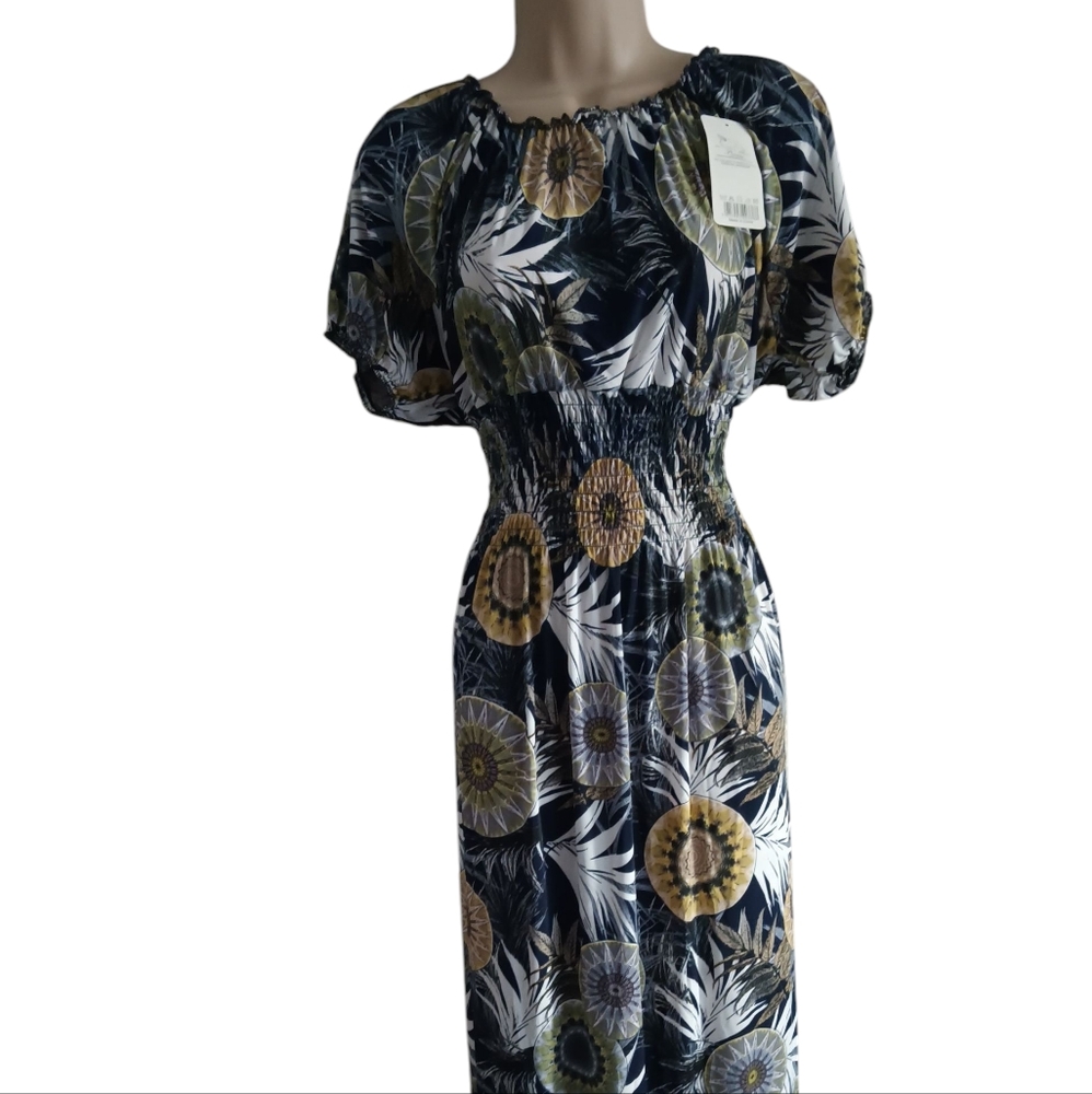 Floral Print Maxi Dress in Navy and Olive